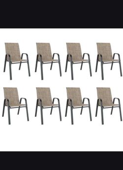 Brown Set of 8 Outdoor Patio Dining Chairs – Stackable All-Weather