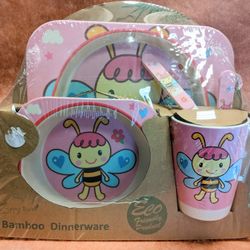 Kids Bamboo Dinnerware Set - 5pc - Pink Bee - New