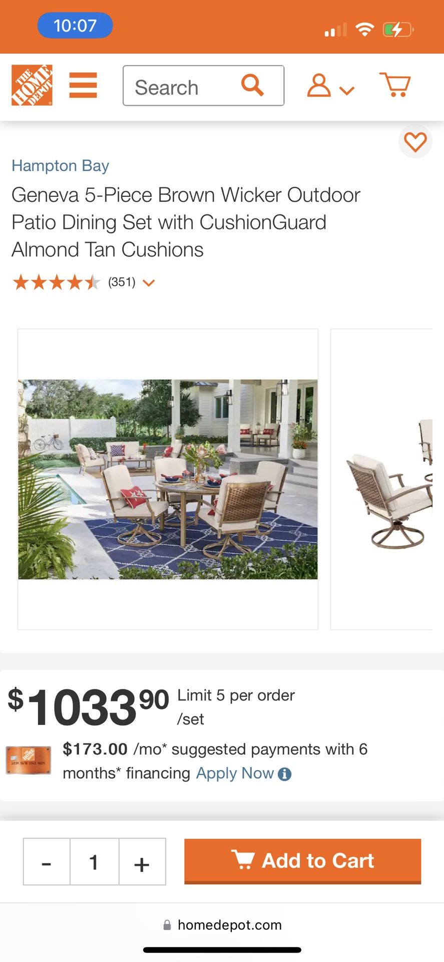 Geneva 5Piece Brown Wicker Outdoor Patio Dining Set with CushionGuard