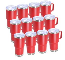 Red Stainless Steel Travel Tumblers with Lids – Set of 12