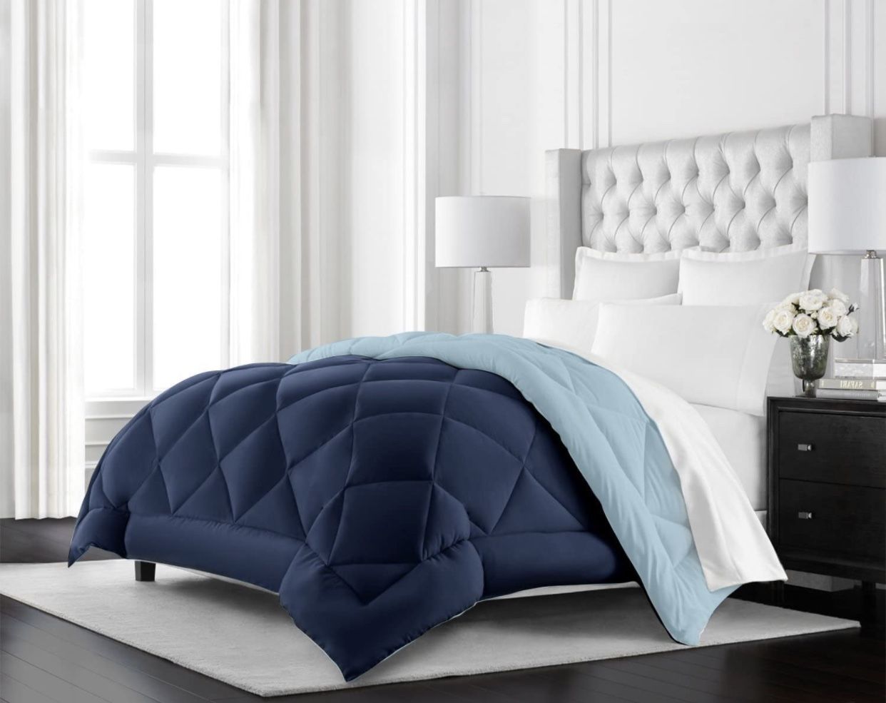 New Comforter-Beckham Hotel Collection Reversible Alternative Navy/Sky Blue-Queen/Full