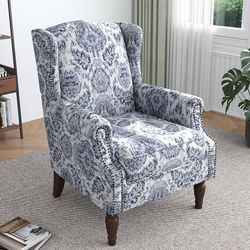 Wingback Accent Chair,High Back Floral Armchairs in Fabric,Comfy Upholstered Reading Single Sofa Chair with Solid Wood Legs for Living Room,Bedroom,Of