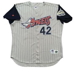 Anaheim Angels Mo Vaughn #42 vintage Russel Athletic 1999 grey pinstripe Jersey Size 52 Or 2XL