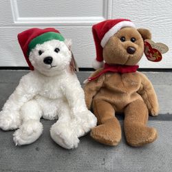 Ty Beanie Babies - Holiday Teddy Bear 1997 Teddy y & SnowGirl - 2 Lot Christmas