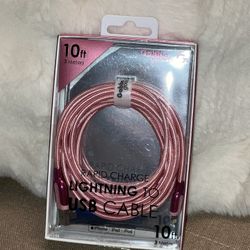 Gabba Goods Rapid Charging Lightning to USB Pink Iphone Charger. 10 FEET LONG!