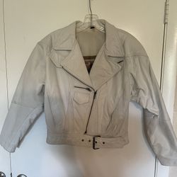 Foxrun Motorcycle White /Gray Leather Jacket Women Size S