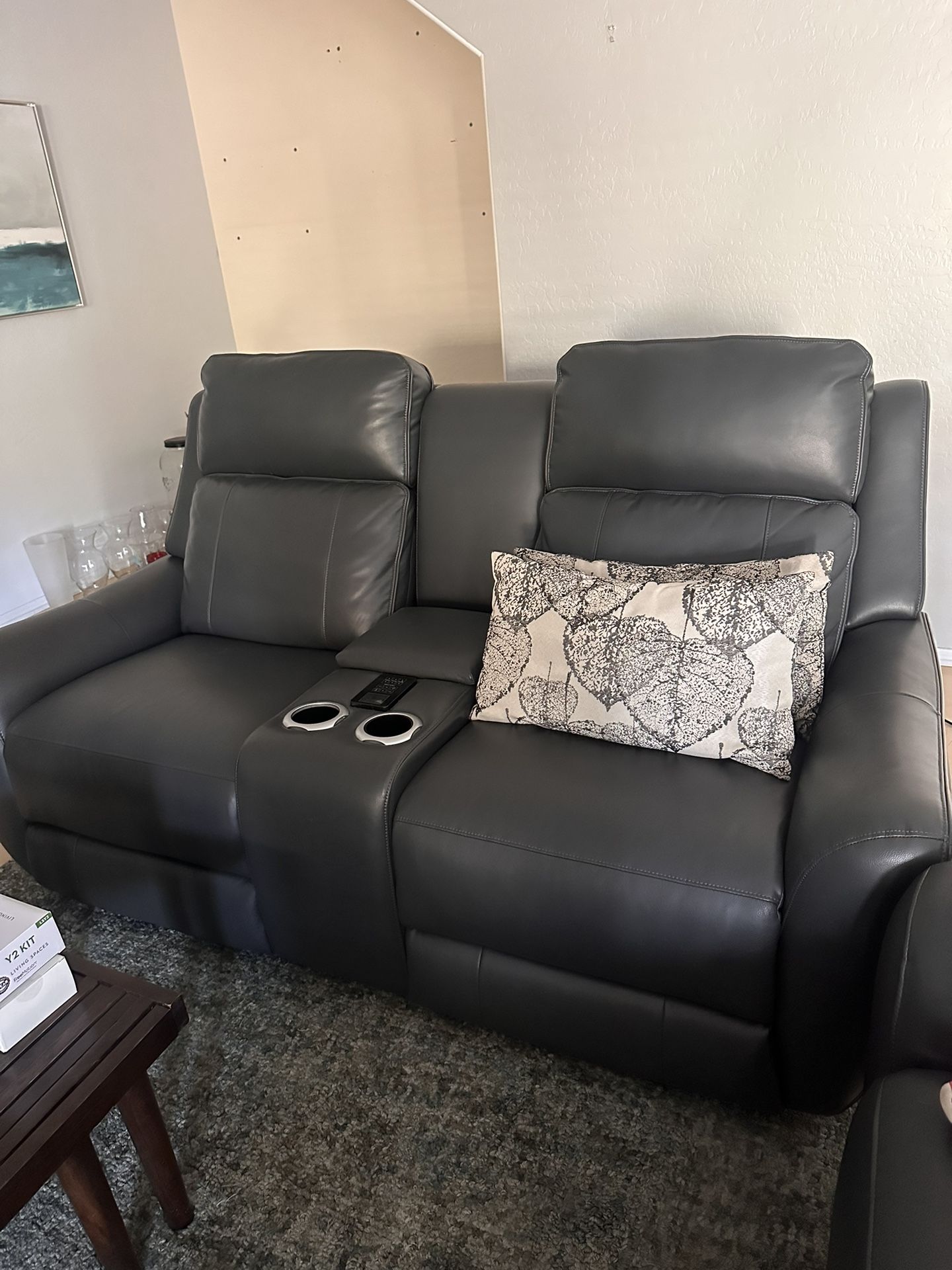 Couches 2 Grey Leather Recliner Theatre, Living Spaces for Sale in