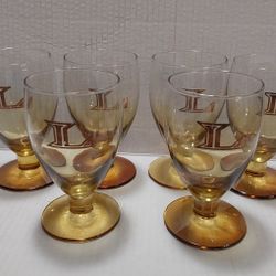 Set of 6  - Vintage Amber Glasses 