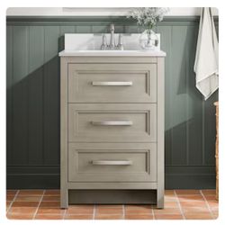 allen + roth Norton 24-in Latte Undermount Single Sink Bathroom Vanity with Engineered Carrara Engineered Marble Top