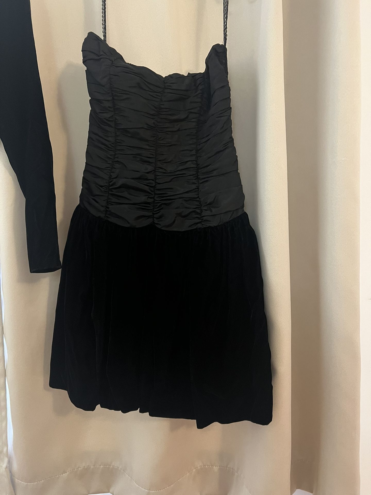 Black Strapless Dress, Velvet Skirt-Vintage, Sz 6