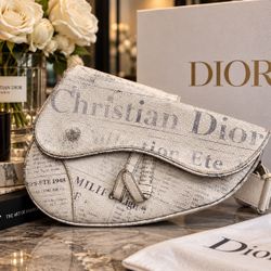 Christian Dior “Newspaper” Saddle Satchel Bag White/Grey — Limited Edition (2019)