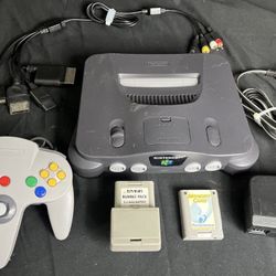 Nintendo 64 Black Console w Cables, Controller, Rumble Pak, Memo Card