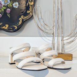 Jimmy Choo Auna 65mm Block Heel Slide Sandals White Leather Women's 37 6.5 NWOT