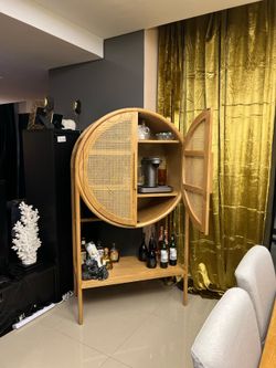 Round Rattan Bar Cabinet - Light Wood, from The One