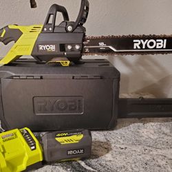 RYOBI40V HP Brushless 18 in. Cordless Battery Chainsaw with 5.0 Ah Battery and Charger