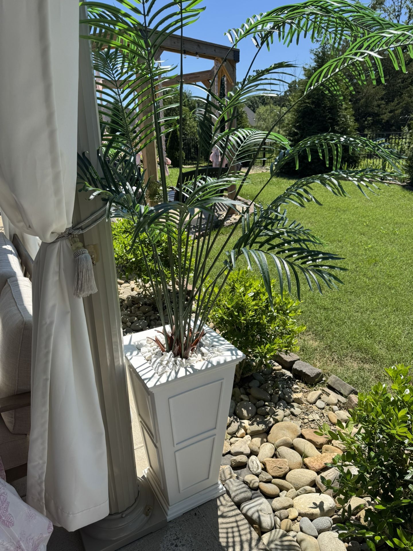Faux Palm Tree Plus White Planter Plus White rocks