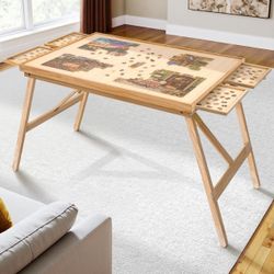 TEAKMAMA 27.6" H Tall 1500 Piece Puzzle Table with Legs, 4 Drawers, 34.3" W x 26.5" D Large 