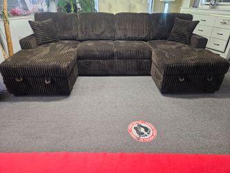 BRAND NEW BROWN CORDUROY U SOFA SLEEPER SECTIONAL WITH TWO STORAGE CHAISES
