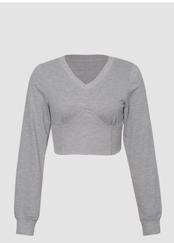 V Neck Cropped Sweatshirt