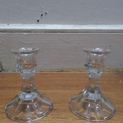 Pair Of Vintage Glass Crystal Candle Holders. 