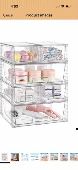 Clear Stackable Storage Drawers Organizer Set