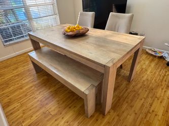 Wood table with 2 chair and bench