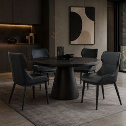 Set Of 4 - Black Modern PU Leather Dining Chairs w/ Black Metal Legs   [NEW IN BOX] **Retails for $600 [CHAIRS ONLY / TABLE NOT INCLUDED] 