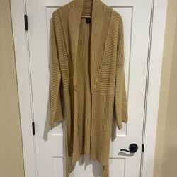 BCBGMAXAZRIA Camel Ribbed Belted Long Cardigan – Size Large