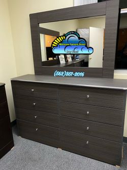 Grey eight drawer dresser with silver trim new cajonera Comoda compressed