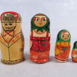 Vintage Russian/USSR Matryoshka Wooden Nesting Dolls Signed Set of 3+1
