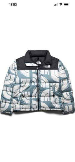 The North Face 1996 Printed Retro Nuptse Jacket All Over Logo “Goblin Blue” SZ M