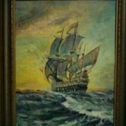 Beautiful, antique, original hand painted oil on canvas, unsigned