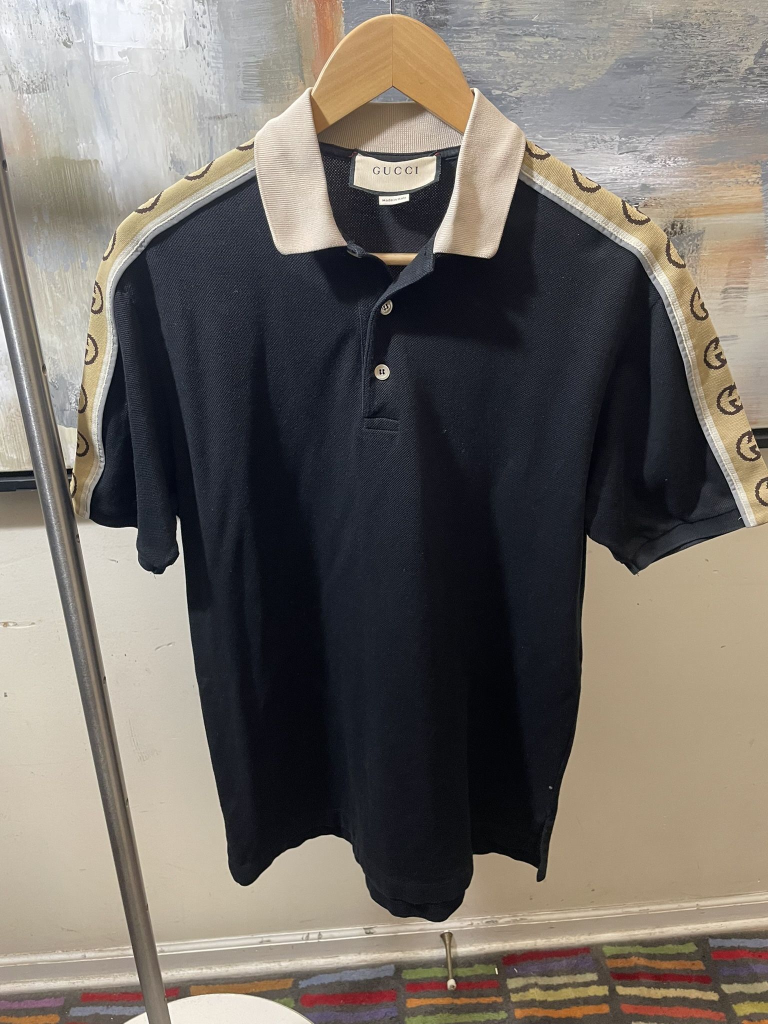 GUCCI Interlocking G Stripe Short Sleeve Polo Shirt-Medium