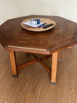 Octagonal Wood Coffee Table with Brass Trim