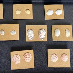 Lot of 13 Pairs Handmade Natural Shell Stud Earrings - Boho Beach Style