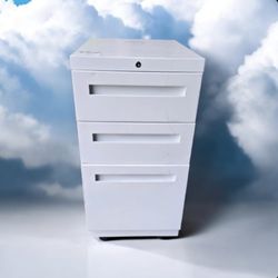 All Steel, Mobile Pedestal, 3-Drawer, White.