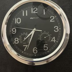 Skytimer Quartz Wall Clock With Thermometer Hygrometer Black Chrome White Number