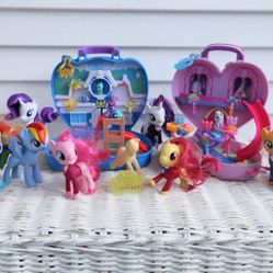 My Little Pony Collection - 2 Mini World Magic Compact Playsets (Mostly Complete but Missing Some Pieces)-Rainbow Dash, Twilight Sparkle, Rarity, Etc.