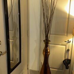 Beautiful Vintage Style Chunky Glass Vase + Wood Sticks Decor 
