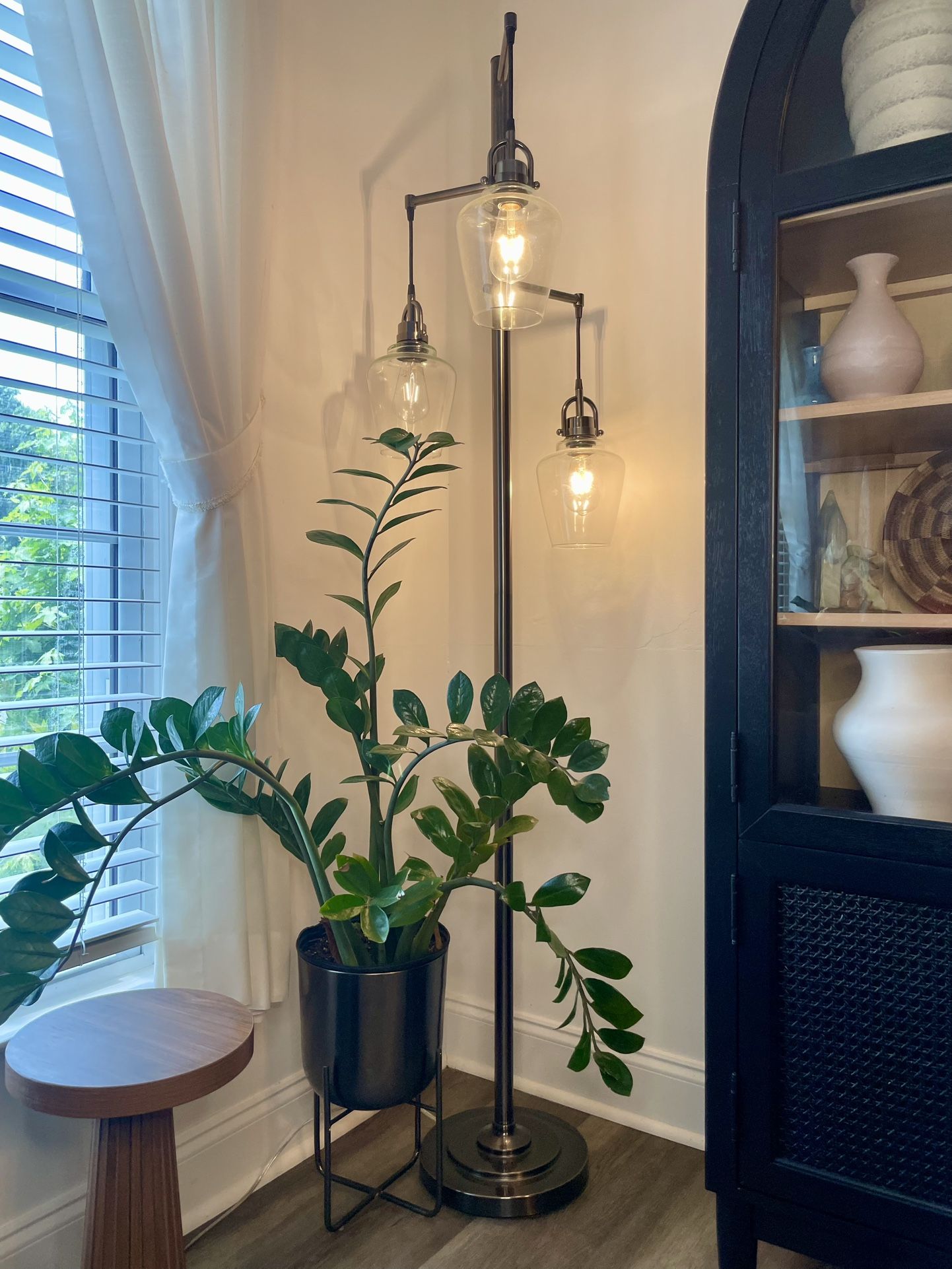 Modern Industrial Floor Lamp - 3 Light Glass Shade