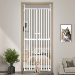 #2545N- 71" High Extra Tall Cat Gate, Tall Pet Gates, Auto Close Kitten Safety Gates, Double Pet Door for Doorway, Indoor Pet Barrier, No Drilling, Ca