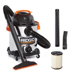 Ridgid 10 Gal. 6.0 Peak HP Stainless Steel Shop Vacuum WD1060 Wet Dry Vac With Filter, Locking Hose, and Acessories