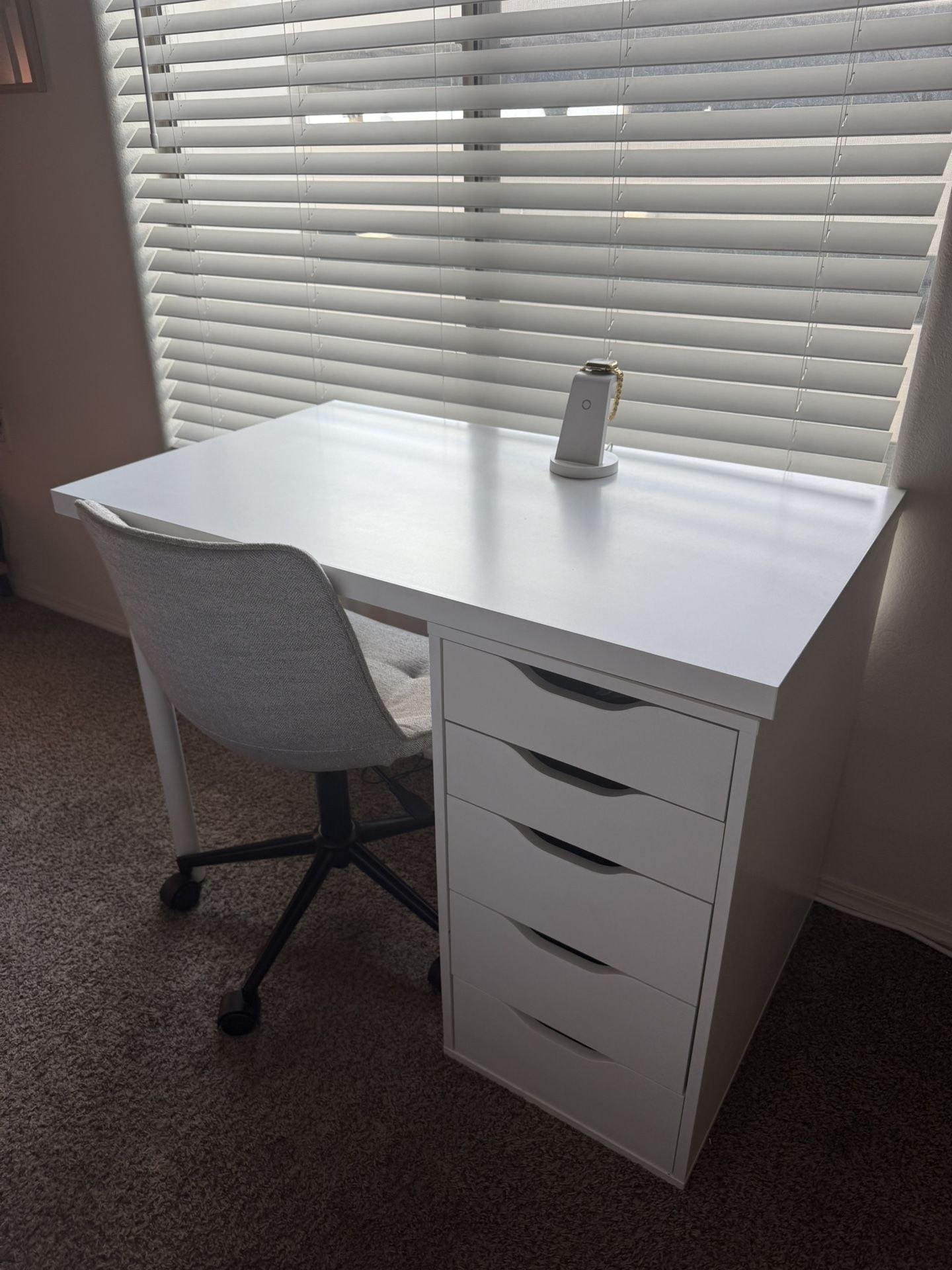 IKEA Desk White & Swivel Office Chair (Alex Drawer Unit)