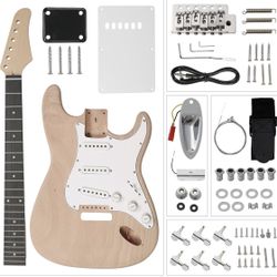Ktaxon DIY Guitar Kit with Mahogany Body, Ebony Fingerboard and Maple Neck, 6 String DIY electric Guitar Kit with Classic Design, Easy Installation & 