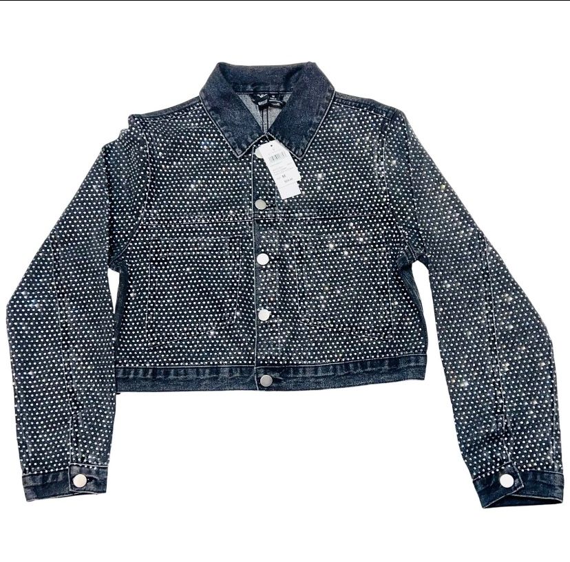Windsor Denim Jacket Medium Black Rhinestones All Over Bedazzled New