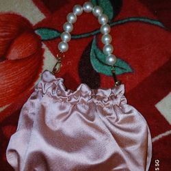 Pearl Handle Pink Silk Handbag 