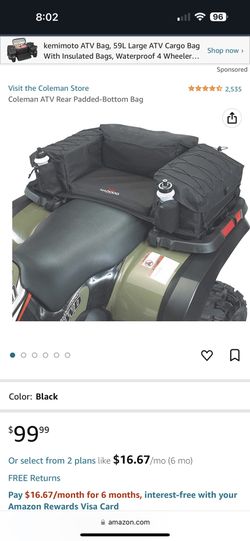 Coleman atv rear padded bottom clearance bag