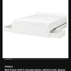 IKEA Queen bed frame and shelves headrest