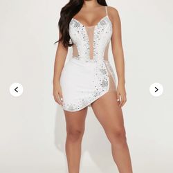 Fashion Nova Embellished Mini Dress - White Size Small