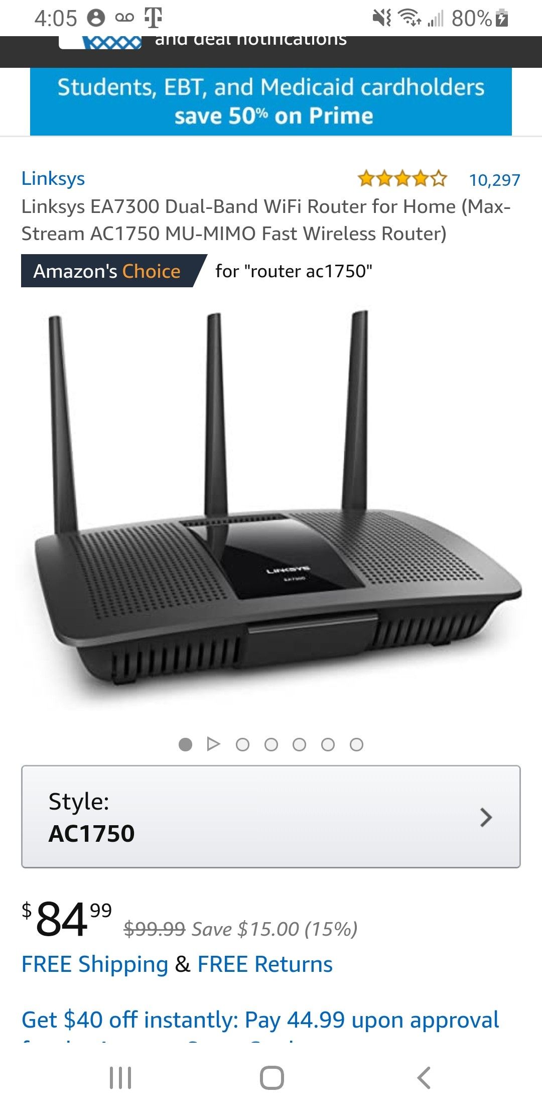 Linksys router EA7300 45.00